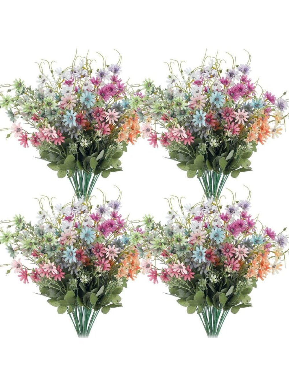 24 Pcs Wildflower Silk Daisy Bouquets - UV Resistant Faux Greenery for Home